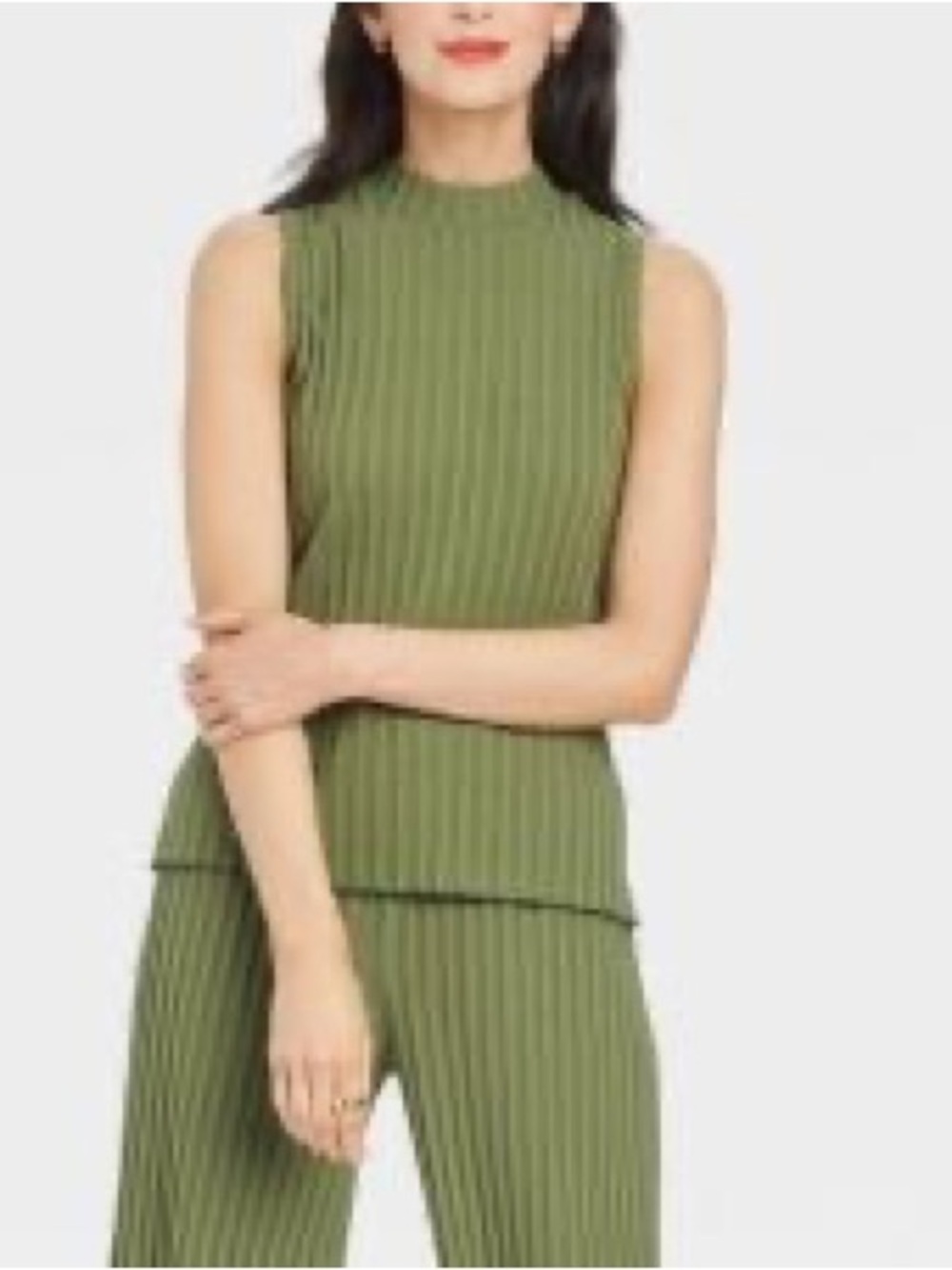a new day Olive Green Ribbed Sleeveless Top & Straight-Leg Pants Set